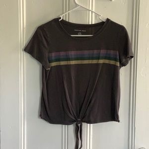 dark grey tie up shirt